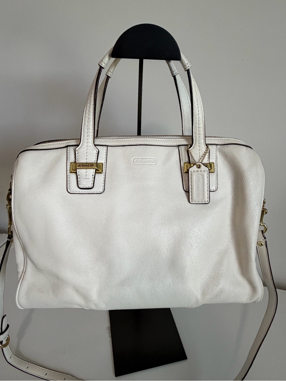 Coach Taylor Leather Satchel with Gold Hardware In Ivory